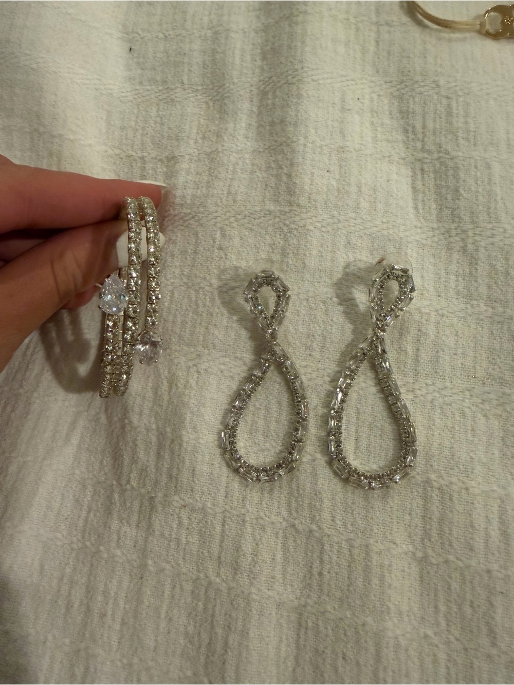 Elegant Silver-Tone Crystal Hoop & Drop Earring Set